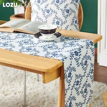 1 шт. LOZUJOJU, популярная универсальная китайская ретро-дорожка для обеденного стола с принтом цветка сливы, декоративная для домашнего стола W30cm x L140cm синий