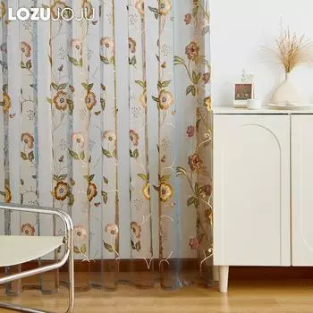 1 шт. LOZUJOJU премиум вышитая прозрачная занавеска легкая и элегантная прозрачная занавеска для гостиной спальни домашнего декора W100cm x L200cm