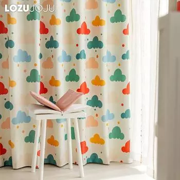 1 шт. LOZUJOJU Радужное облако, детская комната, расширенная светоблокирующая занавеска с принтом и прозрачная занавеска для спальни, гостиной, домашний декор Blackout-W100cm x L130cm разноцветный