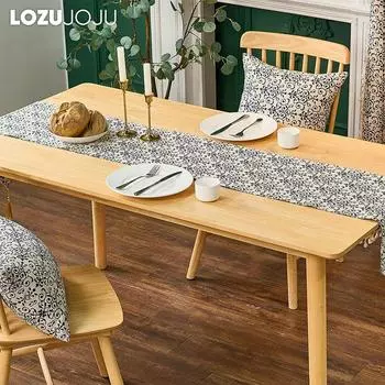 1 шт. LOZUJOJU ретро китайский синий и белый фарфоровый набивной хлопок и лен скатерть для обеденного стола кухонный декор домашний декор W30cm x L140cm