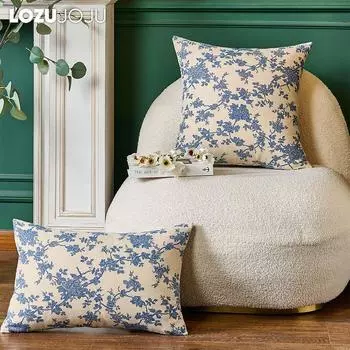 1 шт. LOZUJOJU ретро синяя цветочная наволочка из хлопка и льна с принтом для дивана, гостиной, спальни, домашнего декора 30x50/45x45/50x50 см 30cm x 50cm