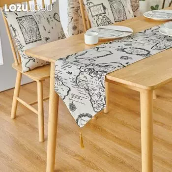 1 шт. LOZUJOJU современная ретро-печатная кисточка для украшения стола из хлопка и льна для украшения обеденного стола на кухне для домашнего стола W30cm x L140cm чёрный