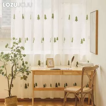 1 шт. LOZUJOJU вышитые рождественские елки прозрачный тюль прозрачные занавески на окна для гостиной домашний декор рождественский декор W100cm x L200cm