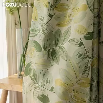 1 шт. LOZUJOJU, занавески с принтом свежих и целебных листьев и затенением 70-80% для спальни, гостиной, домашнего декора W100cm x L130cm зелёный