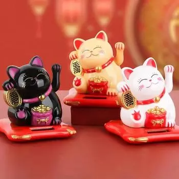 1 шт. Lucky Cat на солнечных батареях Maneki Neko, махающие руками, фигурки кошек Fortune, домашний офис, автомобиль, праздничный, сезонный, новогодний декор чёрный