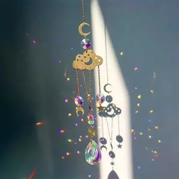1 шт., Луна и звезды Кристалл Солнечный ловец, украшение для садовой вечеринки, подвеска с ветряной музыкой