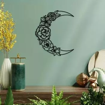 1 шт. Лунный цветок металлический домашний интерьер гостиной настенные художественные украшения креативные подарки черный железный цветок силуэт домашний декор светло-серый