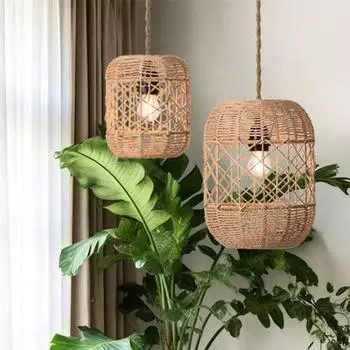 1 шт. Люстра из искусственного ротанга, чайный домик, гостиная, люстра, плетение из бумажной веревки, бамбук, деревенский ротанг, лампы для столовой, многоразмерные