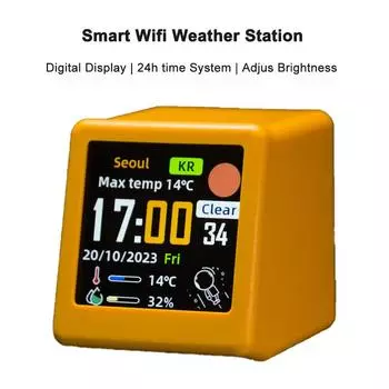 1 шт., маленькая портативная смарт-метеостанция Wi-Fi, дисплей погоды, температуры, влажности, времени, будильник, украшение рабочего стола для дома белый