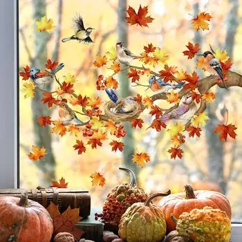 1 шт., маленькая птичка, украшение комнаты, обои, мебель для дома, клен, золотая ветка, птица, наклейки на окна, настенные наклейки 30*40cm