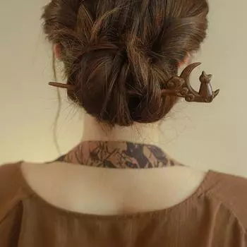 1 шт. Маленькая заколка для волос в виде животного, милая заколка для волос из сандалового дерева, новый китайский стиль, ханбок, головной убор, древнее чувство стиля, простой, многофункциональный