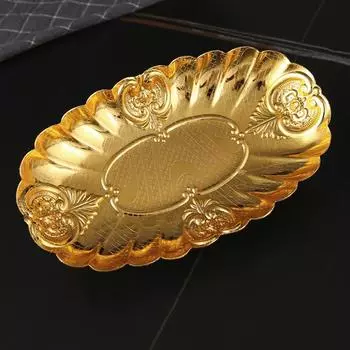 1 шт. Маленькие фруктовые тарелки, демонстрационные тарелки для еды в отеле, яйцевидные кружевные металлические тарелки для холодных закусок, овальные кондитерские тарелки разных размеров S золотой