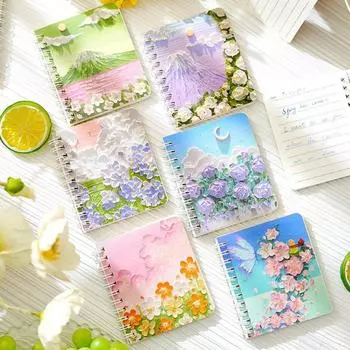 1 шт., маленький A7 эстетический блокнот для детей, масляная живопись, пейзажные блокноты со сценарием, портативный карманный блокнот для скрапбукинга