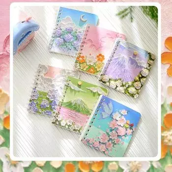 1 шт., маленький A7 эстетический блокнот для детей, масляная живопись, пейзажные блокноты со сценарием, портативный карманный блокнот для скрапбукинга