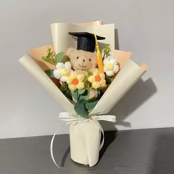 1 шт. Маленький медведь студент подарок выпускной букет DIY декор для вечеринки мини вязаный подсолнух плюшевая игрушка крючком цветок