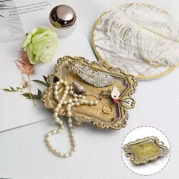 1 шт. Маленький поднос для украшений, домашний декор, поднос для сережек, ожерелий, винтажное кольцо, тарелка, деревенская безделушка, помолвка, свадьба, антиквариат 12.5x11.3x1.8cm