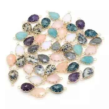 1 шт., маленький разъем из целебного кристалла из натурального камня, каплевидная форма, подвесные разъемы с золотым краем для изготовления ювелирных изделий, аксессуары для ожерелья «сделай сам», 16x26 мм 14x26mm