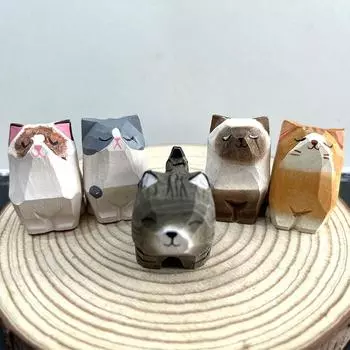 1 шт. маленькое животное творческий настольный деревянный кот Diy украшения ремесла ручная работа резьба по дереву котенок украшения as the picture