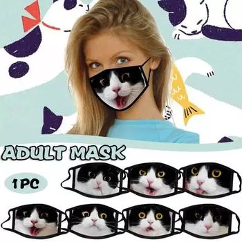 1 шт. маска для лица с принтом мультяшного кота ветрозащитная моющаяся многоразовая для взрослых One size