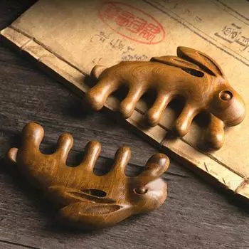 1 шт., массажная расческа для тела с меридианами, в форме зеленого сандалового дерева, расческа с 5 зубьями, для акупунктурной терапии, антистатическая, гладкая расческа для волос