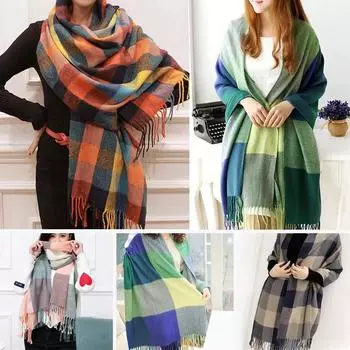1 шт., массивное зимне-осеннее длинное клетчатое одеяло, большой тартан для женщин, большие размеры