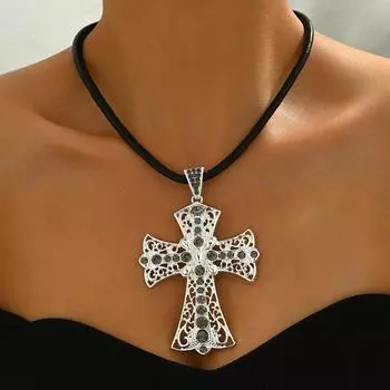 1 шт. массивные ювелирные изделия модные роскошные стеклянные стразы крест кулон женское ожерелье ручной работы веревка регулируемая длина для вечеринок ежедневные праздничные подарки one-size