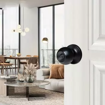 1 шт. Матово-черные круглые шарообразные дверные ручки с замком на ключ - Идеально подходят для спальни, ванной комнаты и входных дверей - Внутренняя/внешняя дверная ручка