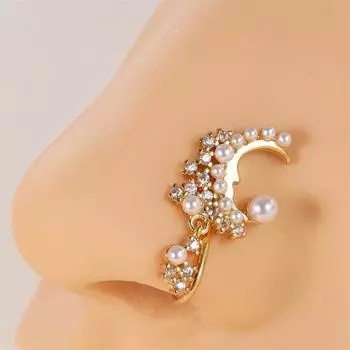 1 шт. Медная лунная жемчужина кисточка кулон поддельный пирсинг носа кольцо зажим для носа женщины мужчины подарок для хороших друзей