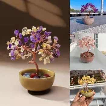 1 шт. медная проволока, обернутая в моду, настольные украшения, красочные деревья фэн-шуй, натуральный кристалл, домашний декор, основа для чайной чашки