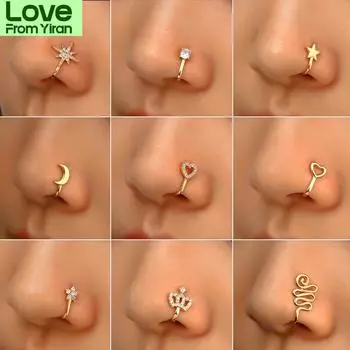1 шт. Медное поддельное кольцо для пирсинга носа в виде сердца, звезды, короны, клипсы на нос, серьги-манжеты для женщин и девушек, подарок, украшения для тела, Nariz