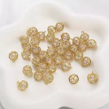 1 шт. медный полый шар с цирконом, подвеска-подвеска для серег, ожерелья, изготовления ювелирных изделий своими руками 10x12mm 1pc