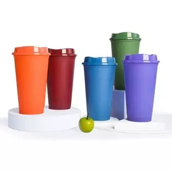 1 шт., меняющая цвет чашка, 16 унций, многоразовые пластиковые стаканчики с крышкой, кофейная чашка для сока, посуда для напитков 16OZ синий