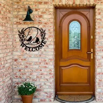 1 шт. Металлическая настенная художественная элегантная приветственная табличка, идеальный подарок на новоселье, стильный домашний декор, цветочное декоративное настенное украшение для любого пространства светло-серый