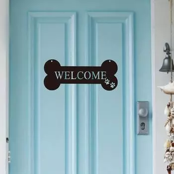 1 шт. Металлическая табличка «Добро пожаловать, кость, собака» — милый декор для стен в стиле кавайи для дома, сада, офиса и двора | Уникальная скульптура и статуэтка-акцент светло-серый