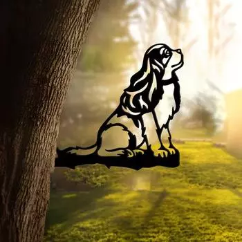 1 шт. Металлическая табличка с силуэтом щенка спаниеля – деревенский декор для дома и сада | Идеальный подарок на новоселье для любителей собак чёрный