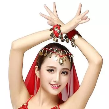 1 шт. Металлические браслеты-монеты для танца живота, браслеты на запястье и лодыжку для танца живота, шифоновые золотые монеты, аксессуары для танца живота чёрный