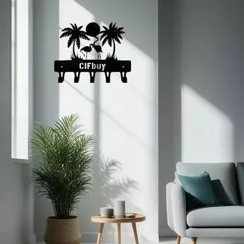 1 шт. Металлические крючки для пальмового дерева «Фламинго» на закате — художественные декоративные аксессуары для настенного монтажа, крючок, брелок чёрный