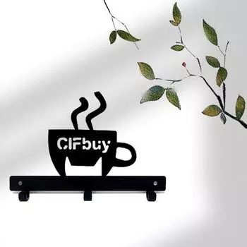 1 шт. Металлический держатель для ключей, крючки, органайзер, настенный декор, металлическая подставка для кофейных чашек с табличкой для кофе для бара, кухонный органайзер чёрный