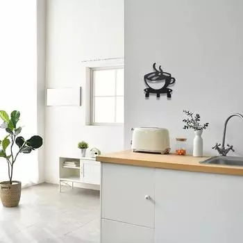 1 шт. металлический держатель для ключей в виде чашки кофе черного цвета с тремя крючками – настенная стойка с крючками для органайзера, стильная вешалка для полотенец и настенный декор в виде железного искусства M бронзовый