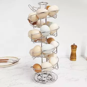 1 шт., металлический диспенсер для яиц в форме железной спирали, вращающаяся полка для хранения, коробка для яиц, полка для хранения чёрный