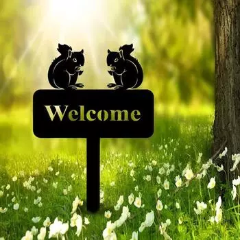 1 шт. Металлический колышек для сада в виде белки, садовый знак «Добро пожаловать в Белку», адресный знак для Белки, декор для двора на открытом воздухе, подарок для сада чёрный