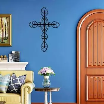 1 шт. Металлический крест, настенное украшение - настенное искусство для домашнего декора, стильное металлическое настенное украшение светло-серый