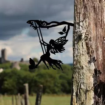 1 шт. Металлический силуэт феи - украшение для садовой тени | Полая форма для дворового искусства, украшения газона и стильный декор для улицы бежевый