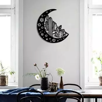 1 шт. Металлический знак «Кактус Луна» с изображением кактуса, настенное искусство и декор для улицы и комнаты, стильный домашний акцент в стиле кактуса чёрный