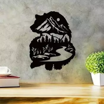 1 шт. Металлический знак «Медведь», идеальный для использования на открытом воздухе, дизайн «Медвежий лес», вдохновленный природой, настенное искусство, идеальный подарок для любителей дикой природы, стильный светло-серый