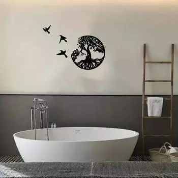 1 шт. Металлическое настенное искусство «Дерево жизни и три птички» – 11 x11 , элегантный подвесной настенный декор, стильное металлическое настенное искусство для любой комнаты светло-серый