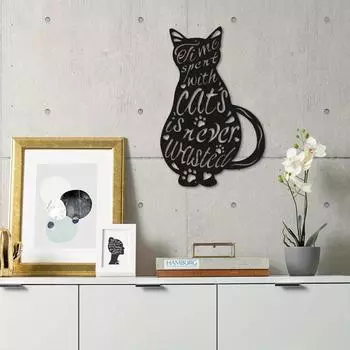 1 шт. Металлическое настенное искусство с кошкой – «Время, проведенное с кошками, никогда не проходит даром», черная вырезка с кошкой, элегантное железное искусство для стильного украшения стены светло-серый