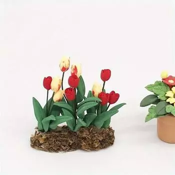 1 шт. Микроландшафт Миниатюрная сцена Куст тюльпанов Имитация цветов и зелени Карманная мебель Украшение Горшечный сад Зелень Имитация цветка 1pcs