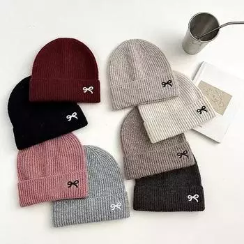 1 шт. Милая детская шапочка с бантом для девочек, модная вышитая шапочка с бантом, вязаная крючком, детская милая осенне-зимняя утолщенная вязаная шапка