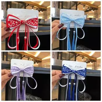 1 шт., милая лента с кисточками, синий и белый фарфор, большой бант, заколки для волос для маленьких девочек, заколки для волос, детские головные уборы, детские аксессуары для волос белый